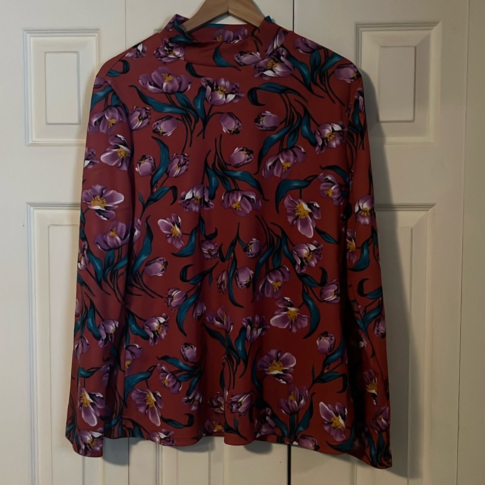 SHEIN Long Sleeve Floral Cowl Neck Blouse-4XL